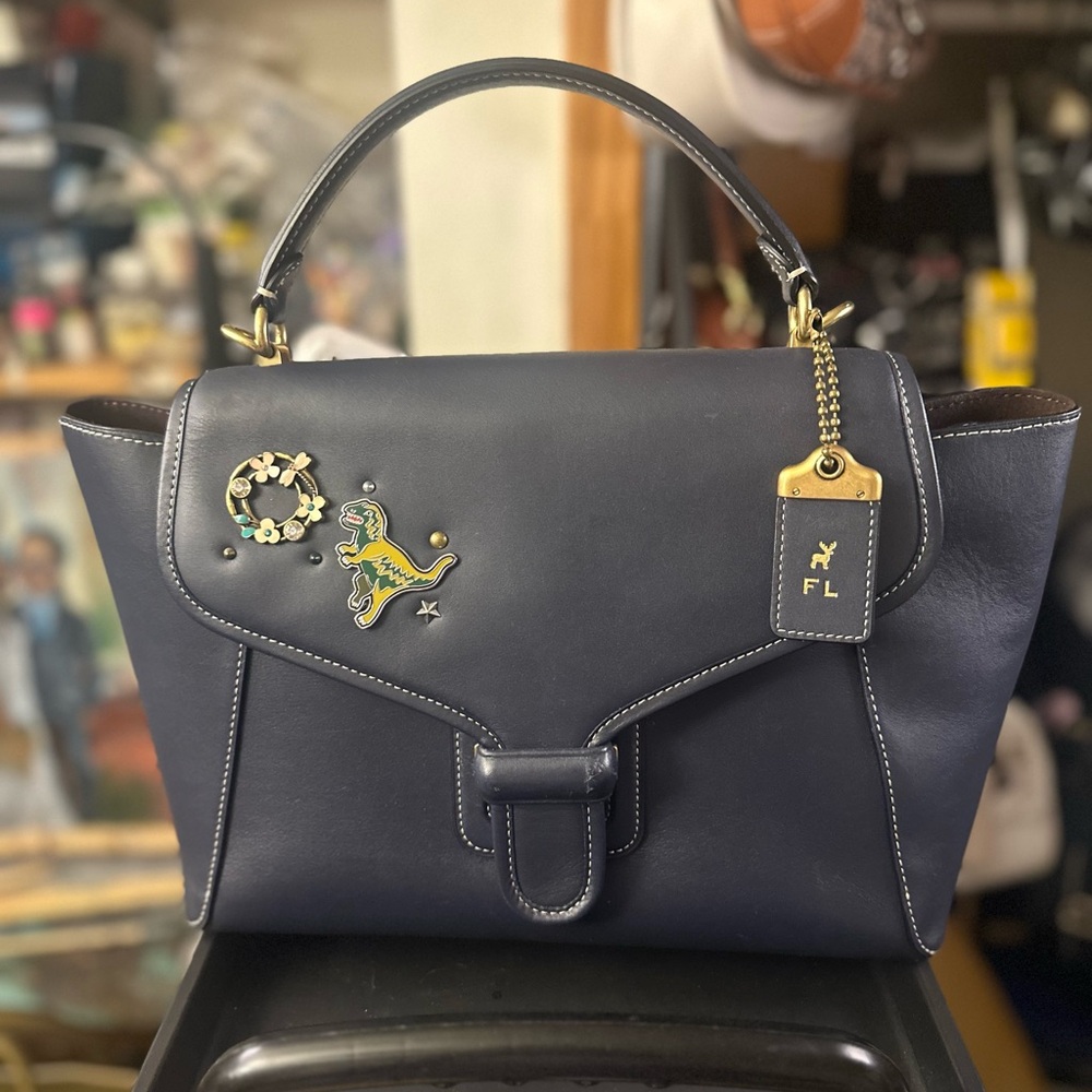 Coach courier large  Blue Leather Satchel with Top Handle and Embellishments